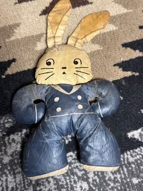 VTG 1940/50s Oilcloth Vinyl Peter Rabbit Stuffed Doll Toy Mid Century Antique